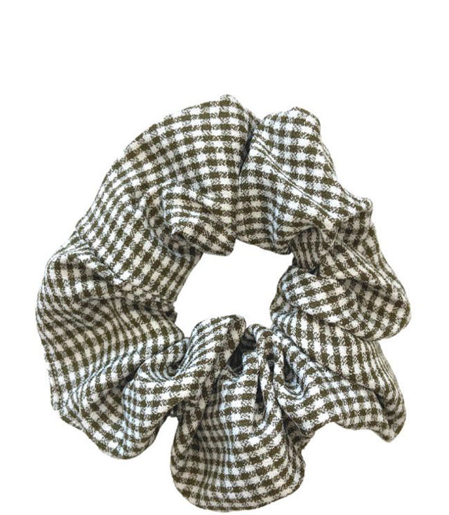JA-NI Hair Accessories - Hair Scrunchies Medium, The Dark Green Thin Checkered